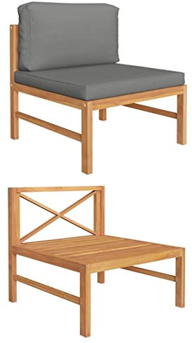 Homgoday Teakholz-Gartensofa-Mittelteil mit Polstern, dunkelgrau, 63x66x60 cm, für Terrasse und Hof Model316112