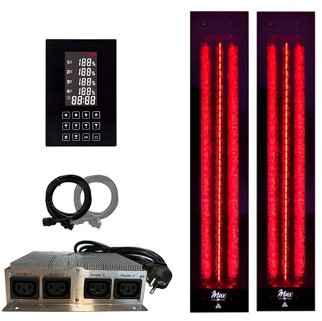 Set Frameless InfraROTmed MAX© - Radiador de calor profundo (incluye control icon 4 touch, para sauna y cabina de infrarrojos, foco de espectro completo (2 x 750 W + S)