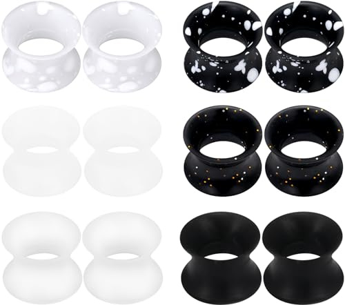 Kridzisw 10 G-50 mm Silicone Ear Gauges Doppio Flare Tunnel Orecchini Flesh Nero Bianco Tunnel Expander Stretching Gauge Earlets Plug per Donne Uomini, Silicone, silicone.