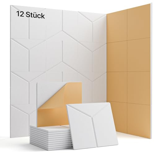 Topnaca 12 Stück Akustikplatten Selbstklebend, Schallabsorber, Schalldämmung Wand tür Decken und Akustikpaneele, 30x30x0.9cm Schallschutzplatten für Studio, Home, Büro die Wand Decke (schwarz)