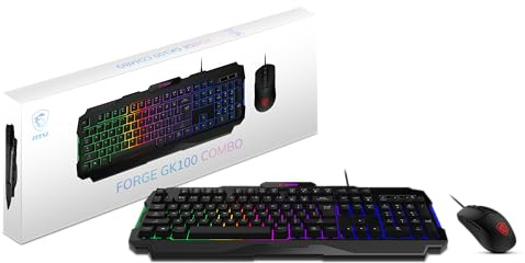 MSI Forge GK100 Combo - Set tastiera e mouse RGB da gioco, 19 tasti, anti-ghosting, sensore ottico 6400 DPI