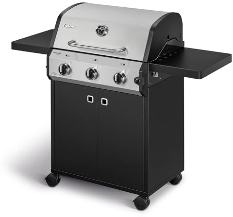 Enders Gasgrill Chicago Next 3, 3-Edelstahlbrenner, doppelwandige Garhaube, Gussrost, 2 abklappbare Seitenablagen, integriertes Thermometer, 9,6 kW #89396