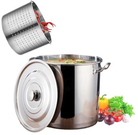 WJFLUCK Multiple Size Heavy Duty Cooking Pots Pasta Stove Home Kitchen Cookware Turkey Fryer Kit Asparagus Pot Stainless Steel Steamer,35cm