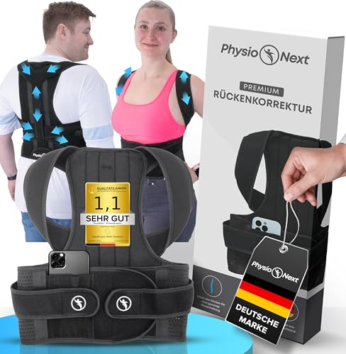 PhysioNext Rückenkorrektor Rückenstützgürtel Damen & Herren – Rücken Geradehalter, atmungsaktiv & verstellbar für Alltag & Büro (M)