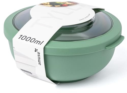 Amuse Tylla Schüssel 1000ml I luftdichte Frischhaltedosen mit Deckel für Meal Prep & Snacks I BPA-freie Vorratsdosen für Kinder & Erwachsene I Salatschüssel, Gefrierdosen spülmaschinengeeignet I Sage
