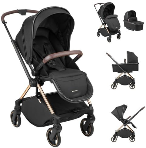 Kikkaboo Kinderwagen Lanah 2 in 1 Babywanne, Rückenlehne verstellbar, bis 22 kg, Farbe:schwarz