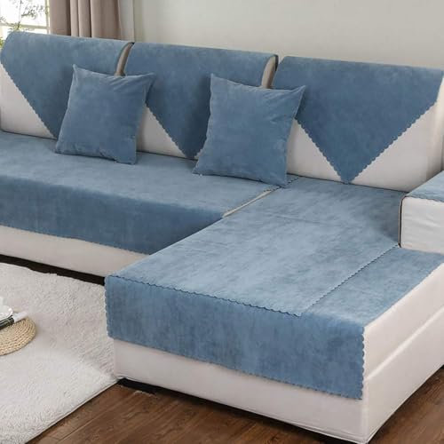 DZWAZD L Form Sofa überzug Wasserdicht, rutschfest Sofabezug 2/3 Sitzer mit Dekorativem Rand, Couch überzug L Form Sofabezug U Form, Sofa überwurf für Wohnzimmer,Sofaschoner Katze (Blue, 90 * 260cm)