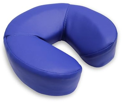Quirumed WELLCORE - Cuscino viso per massaggi, 25 x 26 x 6 cm, in ecopelle, sfoderabile, con velcro, forma di ferro di cavallo, ergonomico, per lettino da massaggio, blu