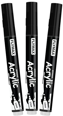 Pennarelli Paint Marker Nero 2,5 mm – Pennarelli Permanenti Nero Acrilici Marker Permanent Pen Acrylic, Media, Indelebili, Asciugatura rapida (confezione da 3)