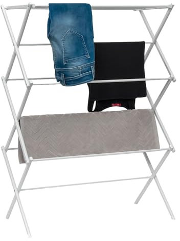 Intirilife Séchoir à Linge Pliable en Blanc- Séchoir à Linge Robuste en métal Peu encombrant- Séchoir à Linge sur Pied Durable avec 6 Niveaux et 11 Barres- Séchoir à Linge Pliable Séchoir Parapluie