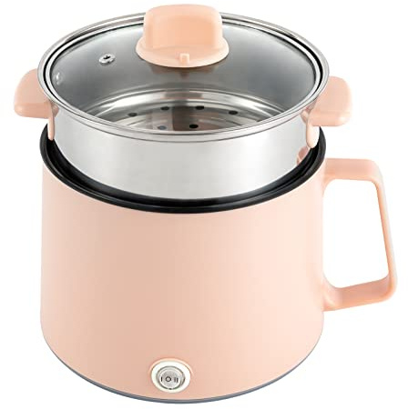 Hot Pot - Mini casserole électrique instantanée - Double réglage de la puissance (300 W/600 W) - Avec grille vapeur - Pour Stir, steak, pâtes, ramen