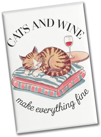 Katzen & Wein Souvenir Souvenir Magnet für Katzen- und Weinliebhaber Humorvoller Souvenir Magnet für Wein-Enthusiasten