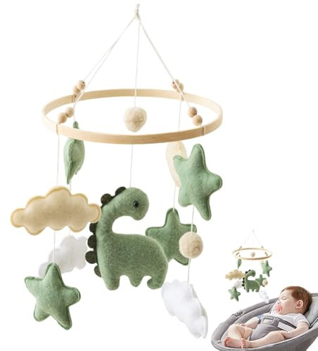 Móvil De Cuna De Dinosaurio Hecho A Mano - Móvil De Cuna De Dinosaurio De Fieltro Suave, Móvil De Cuna Ecológico De Lana Para Bebé | Móvil De Cuna De Animal Prehistórico De Peluche, Decoración