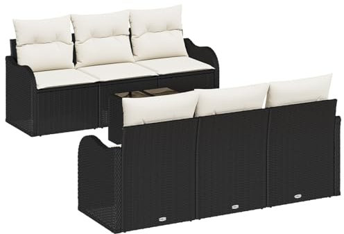 vidaXL Garten-Sofa-Set 7 pcs Schwarz 55 x 55 x 37 cm Poly Rattan, Garten und Terrasse, Moderne Rattanmöbel, Gemütliches Sofa Set, Stylische Sitzgelegenheiten, Wetterfestes Lounge-Set