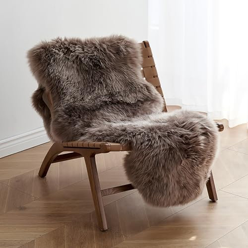 Cuscino in vello di pecora naturale, per ampliare il tappeto, in pelle sintetica, retro in pelle antiscivolo, per sedia/divano/pavimento (marrone, 60 x 90 cm)