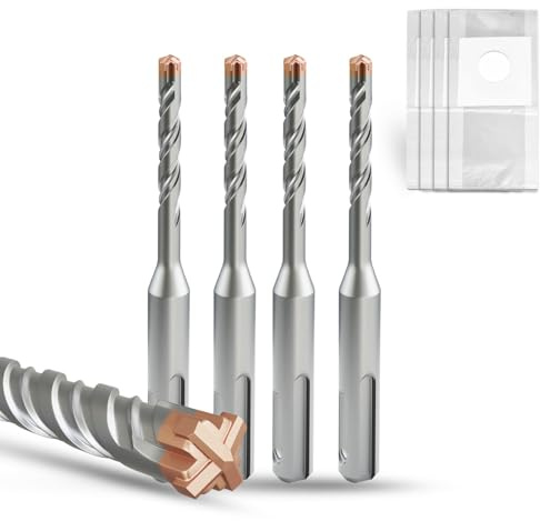 METOTY SDS Plus Hammer Drill Bit 4PC 8mm×110mm, with 4 Carbide Cutting Edges, Head with Coating, Masonry Drill, Hammer Drill, Concrete Drill, for Stone, Concrete, Natural Stone, Brick Wall