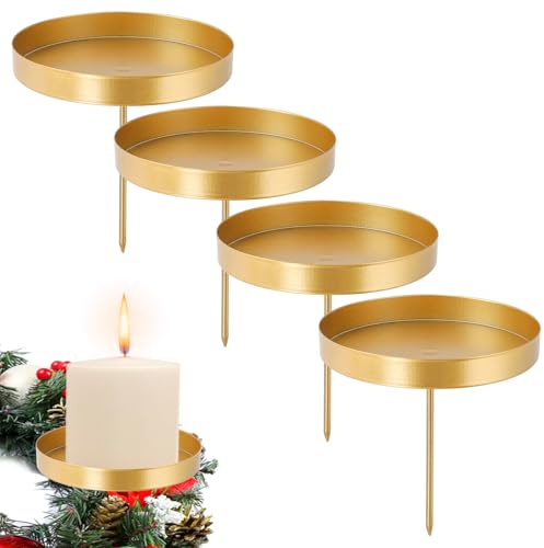 Neuytiky 4 Pezzi Portacandele per Corona Dell Avvento,Retrò Candelabri Natalizi,Supporto Piatto per Candele,per Natale Centrotavola Ghirlanda Matrimonio