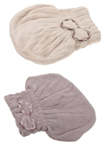 2 Stück Korallenvlies Haartrockenhauben für Damen, Schnell Trocken | Saugfähig und Sanft, Niedliches Cartoon Design, Karmesinrot und Violett, Praktisch für Dusche und Bad Zufällige Farbe