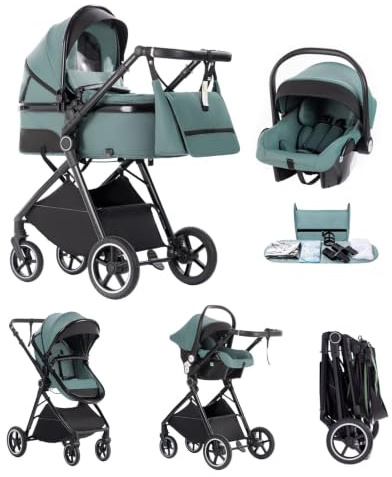 Kakbgee Cochecito 3 en 1, Carrito bebé Plegable, Manillar 7 Alturas
