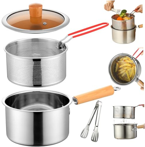 Olla para freír de acero inoxidable 304 con asa de cesta coladora y tapa visible para freír pescado, camarones, pollo y patatas fritas en casa