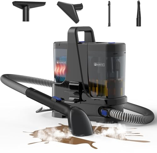 Lubluelu 100°C Steam Upholstery Cleaner, Portable Carpet Stain Remover with Steam, Hot & Cold Water 3-in-1, Spray Brush Vacuum, Dual Water Tanks, Sterilizing Deep Clean for Sofas & Car Seat
