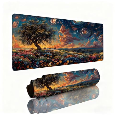 Alfombrilla Ratón Cielo Estrellado Alfombrilla Escritorio 600x300x3mm Crisantemo Mouse Pad con Base de Goma Antideslizante, Mejora la Precisión y la Velocidad, Sujeción Estable en Superficies 0B-983