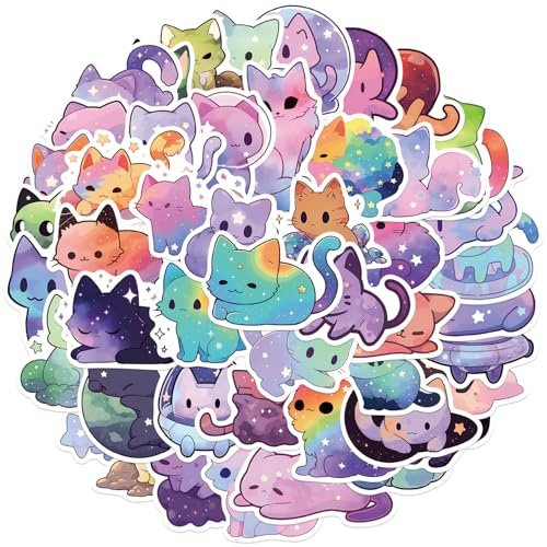 Pegatinas para Gatos 100pcs – Stickers Kawaii Cielo Estrellado, Vinilo Impermeable para Laptop, Scrapbook, Diario y Decoración DIY