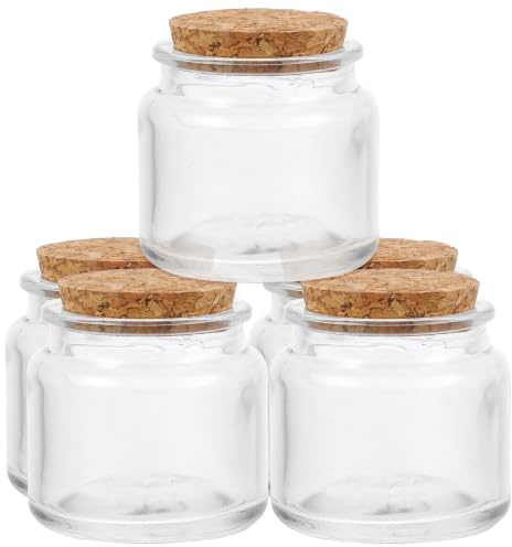 GLEAVI Lot de 5 Petites Bouteilles en Verre 100ml avec Bouchons en Liège, Résistantes Chaleur, pour Bougies Chauffe-Plat et Décoration de Table
