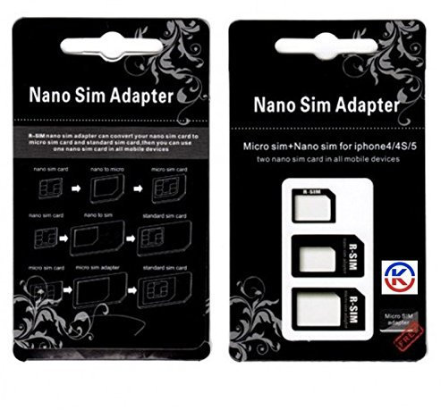 KGC_DOO 25 PEZZI KIT 3 in 1 adattatore Nano sim (Nano SIM to Micro SIM Card+ Micro SIM to Standard Card + Nano SIM to Standard Card) Adapter Kit for iPhone 5 / iPhone 4 & 4S (Black) ï¾…