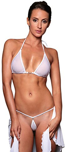 my sexy bikini - String Micro Bikini Tanga Transparente en Tul Fino - Tahiti Blanco (Bajo: 36/38 | Alto: 1)