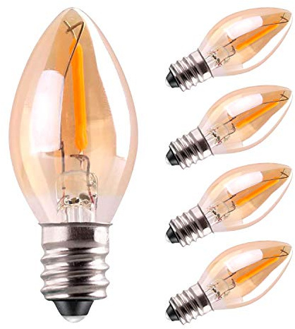 C7 LED Bulb, 0.5W Light Candle Bulbs, Amber Glow 5w Incandescent Replacements E12 Candelabra Base led Filament Night Bulb Ultra Warm White 2200K Decorative String Edison Lamp Non-Dimmable 5 Pack