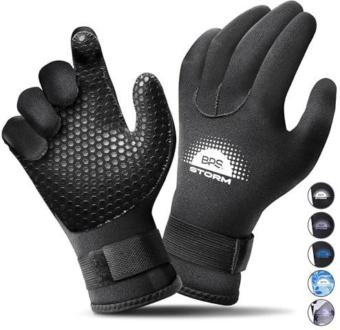 BPS Neoprene 5mm Thermal Wet Suit Gloves with Non-Slip Grip Design - Thermal Gloves for Cold Water Snow - for Standup Paddleboarding, Kite Boarding, and More (Black/White, XL)