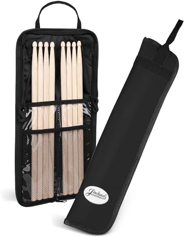 Flexzion Schlagzeugstick-Tasche Percussion Musik Schlagzeug Zubehör Koffer mit Haken, Kartenhalter, Verstellbarer Schultergurt Tragegriff 4 Paar Drumsticks Halter Wasserabweisende Tasche Stoff, | Hält Drumsticks, Schlägel und Bürsten; Bodentom-Haken, Taschen, Schultergurt und wasserabweisendes Oxford-Gewebe