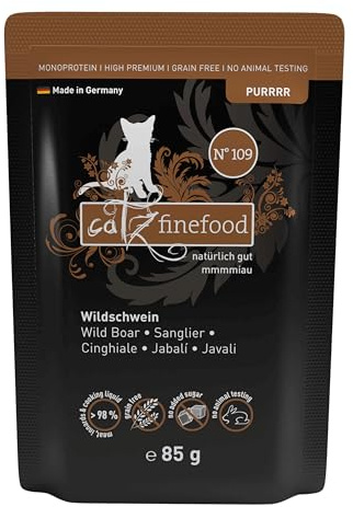 catz finefood Purrrr - Comida húmeda para Gatos con monoproteína para Gatos sensibles a la nutrición, 70% de Carne, 16 Bolsas de 85 g
