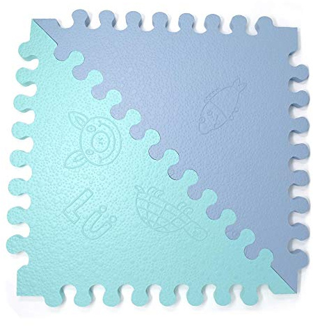LuBabymats – Original gepolsterte Spielmatte für Babys aus hochwertigem EVA-Schaum, extra weiche Polsterung, Bodenbelag mit lustigen, kinderfreundlichen Designs in Mint & Blau