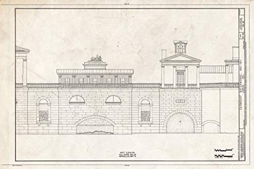 Historic Pictoric : Blueprint 30. Mill House west Elevation - Fairmount Waterworks, East Bank of Schuylkill River, Aquarium Drive, Philadelphia, Philadelphia County, PA 36in x 24in