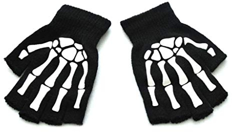 WT-YOGUET Halbfinger-Handschuhe für Kinder, Halloween, Cosplay, Skelett, leuchtende fingerlose Fäustlinge