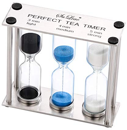 SuLiao Tea 3-4-5 Minute Sand Timer/Clock, Metal Three-in-One, Small Colorful Sand Watch, Black & Blue White Reloj De Arena, Unquie Sandglass Hour Glass for Kids, Classroom, Home Decor