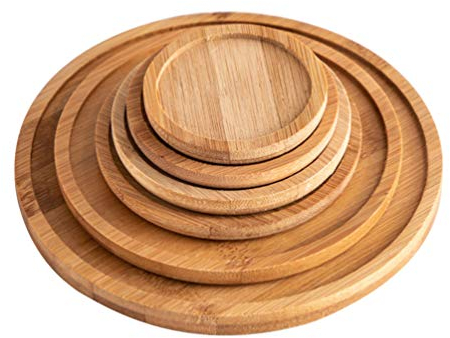 iplusmile Bamboo Plant Saucers: 2/2.4/2.8/3.2/4.4/5.6inch Round Plant Pot Saucers Pot Drip Trays for Indoor Flowerpot,Coasters,5 pcs