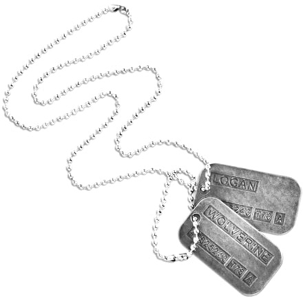 TheDogTagCo - Targhette militari Wolverine Logan - Set di 2 targhette in lega di metallo, catene in acciaio inox e silenziatori inclusi