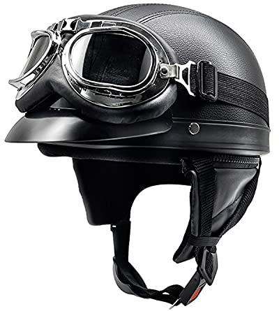 LPXPLP Moto Casque Jet Bol Vintage ECE Homologué Casque Moto Jet avec Lunettes pour Scooter Chopper Casque De Moto Homme Et Femme Helmets Pilot Retro, Demi-Casque D'Été A,54-62CM
