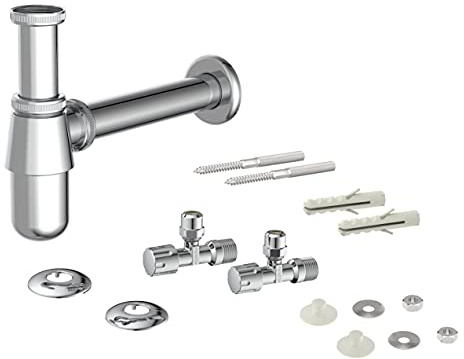 Kirchhoff Wash Basin Set 98800004 vanne coudée 1,27 cm et bonde lavabo, Bouteilles, kit Complet, Siphon Tasse