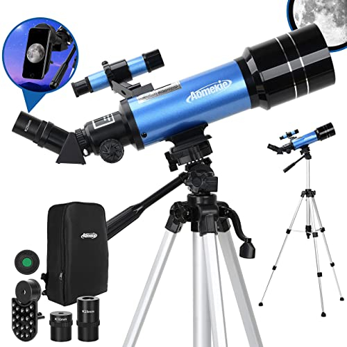 Aomekie Teleskop Astronomie 70/400 Fernrohr Teleskop mit Tasche für Kinder Erwachsener mit Aluminium Stativ Smartphone Adapter und Mondfilter 40070+