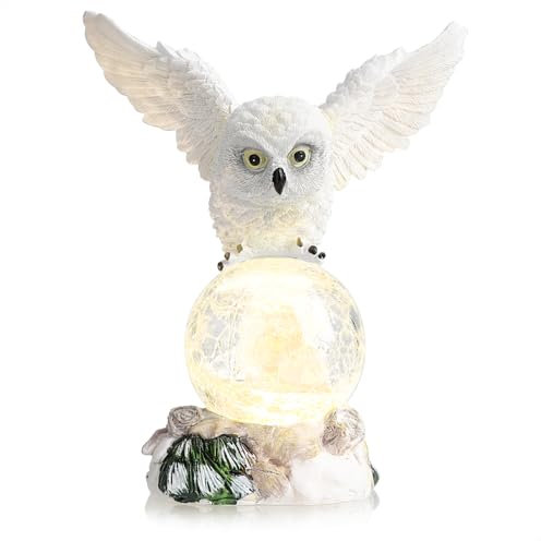 com-four® LED-Figur Eule mit Glaskugel - LED Beleuchtung zum Hinstellen mit Timer-Funktion - dekorative Weihnachtsfigur