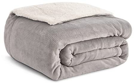 Kono Sherpa Fleece Throw Blanket 150 * 200cm Soft Cosy Fluffy Reversible Microfiber Solid Blankets for Bed Couch Sofa (Grey, Twin/Double)
