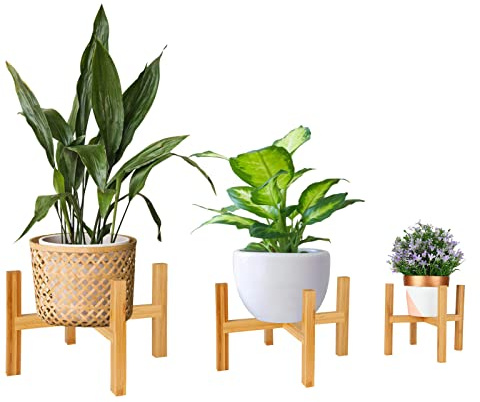 JMIATRY 3 Pcs Wooden Plant Stand, 3 Different Sizes Plant Stands Indoor, Plant Pot Stands for Potted Plant Indoor Outdoor