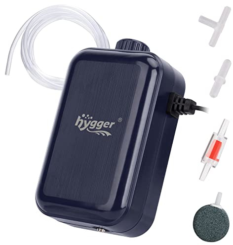 hygger Aquarium Air Pump, Adjustable Oxygen Pump, Silent Powerful Aerator Pump 2W/3W/4.5W/6W/ 1 Air Outlets Ultra for Up to 50 Gallon Tank (3W) with Accessories