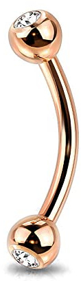 JEWEL BARREL Kristall Augenbrauen Banane Piercing Curved Barbell Ohrringe Helix Daith Chirurgenstahl Körperschmuck 16g (1,2 mm) 6 mm / 8 mm Stablänge mit doppelt CZ Kugeln