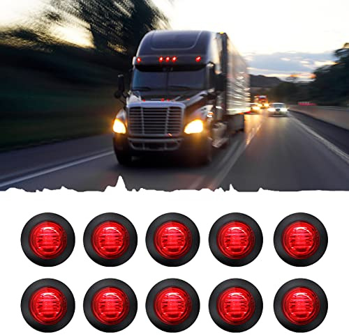 FXC 10 x 3/4 Strobe Side Marker Lights LED Red Lens Upgraded Indicators with 2 Patterns (Strobe + Stay On) for Truck Car Bus Trailer Van Caravan Boat, Taillight Brake Stop Lamp (12V,Red)