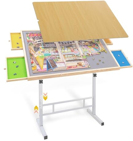 Pusselbord med metallben och överdrag – pusselbord 91,4 x 68,6 cm – 1 500 delar avtagbar pusselbräda med färgglada lådor – pusselförvaring sorteringsbrickor